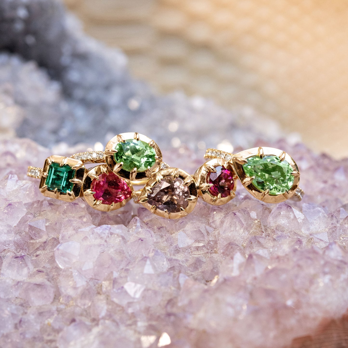 Light Green Tourmaline Oval Sophia Bezel Pave Ring