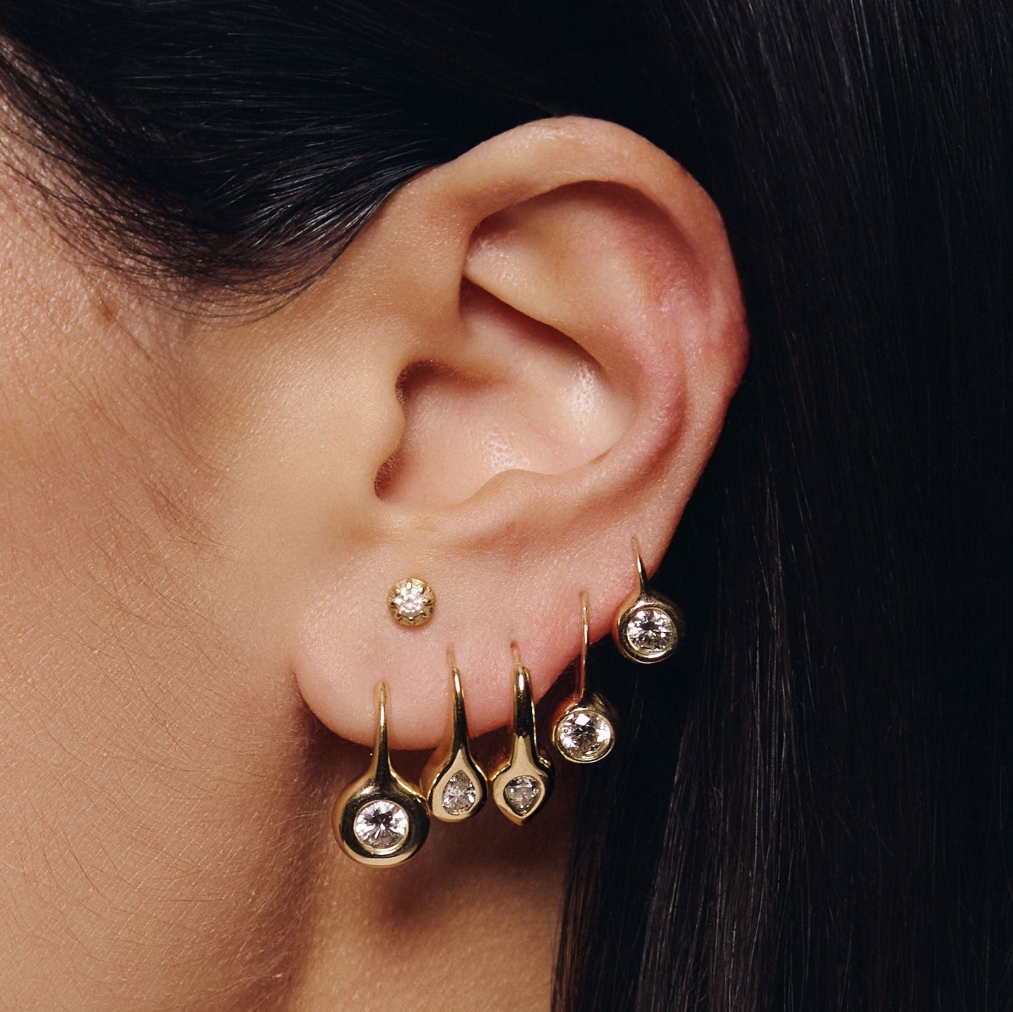 Round Diamond Huggie Hook Earring