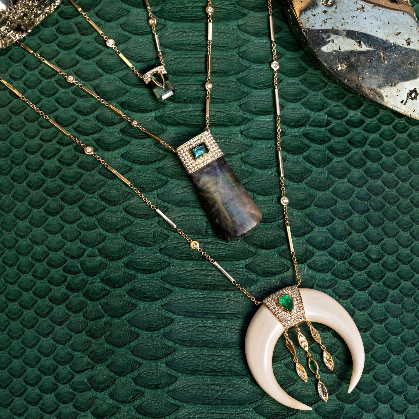 Pave Blue Tourmaline Teardrop Cap + Ombre Blue Tourmaline Baguette Necklace