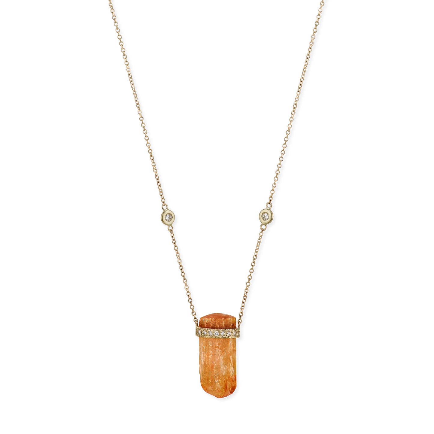 1 Row Pave Diamond Cap Imperial Topaz Crystal Necklace