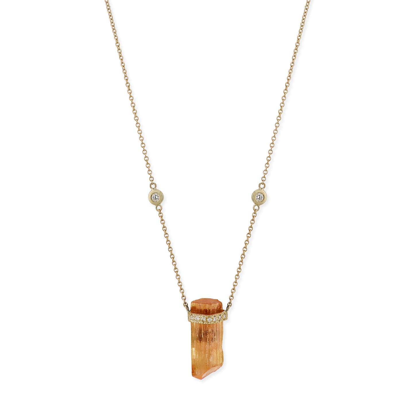1 Row Pave Diamond Cap Imperial Topaz Crystal Necklace