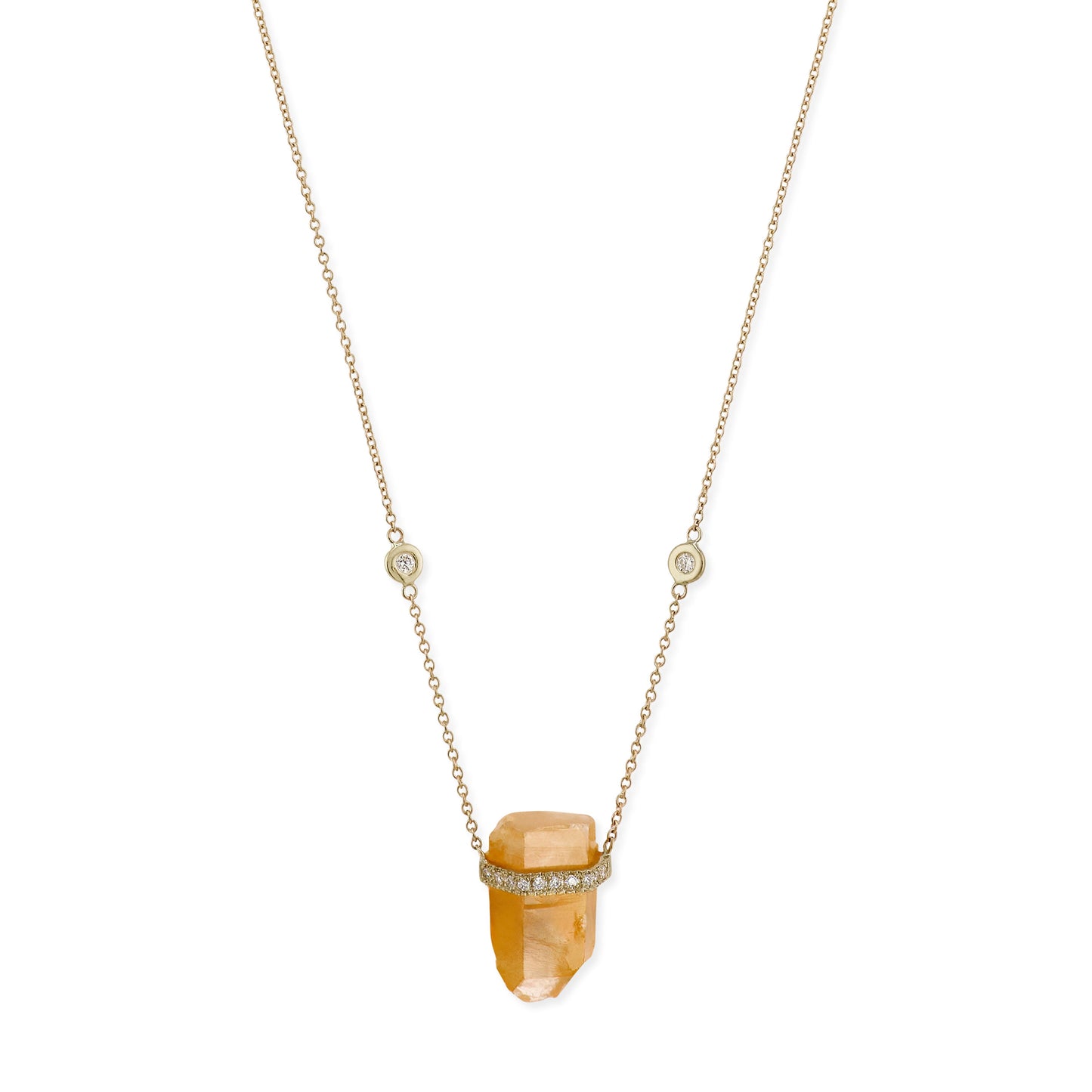 1 Row Pave Diamond Cap Sunstone Crystal Necklace