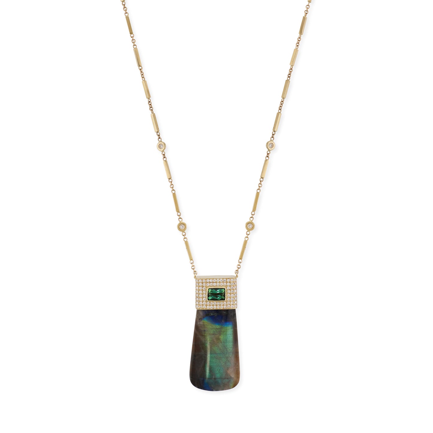 Pave Green Tourmaline Cap + Labradorite Crystal Necklace