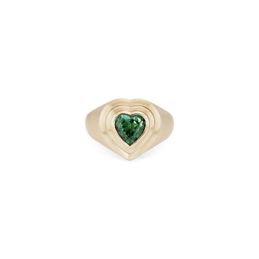 Green Tourmaline Heart Deco Ring