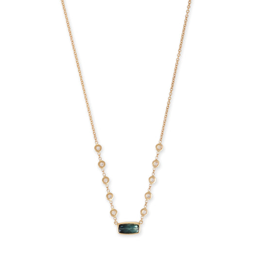 Ombre Green Tourmaline Rectangle 10 Diamond Necklace