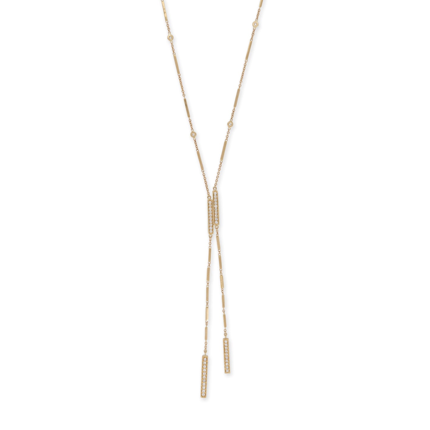4 Sided Pave Diamond Bar Bolo Necklace