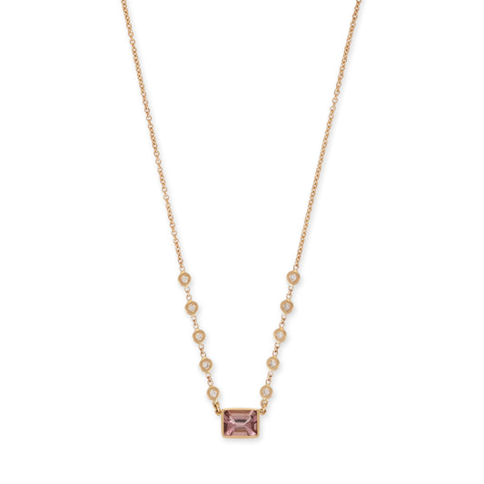 Pink Tourmaline Baguette 10 Diamond Necklace