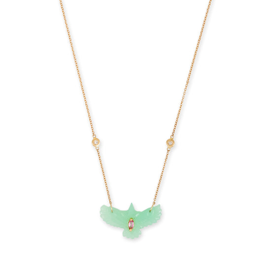 Pink Tourmaline Marquise Small Chrysoprase Thunderbird Diamond Necklace